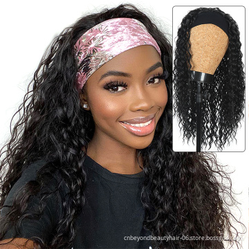 Natural Black Synthetic Hair Wigs Glueless Water Wave Wigs Brazilian Hair Machine Made Synthetic Hair Headband Wig